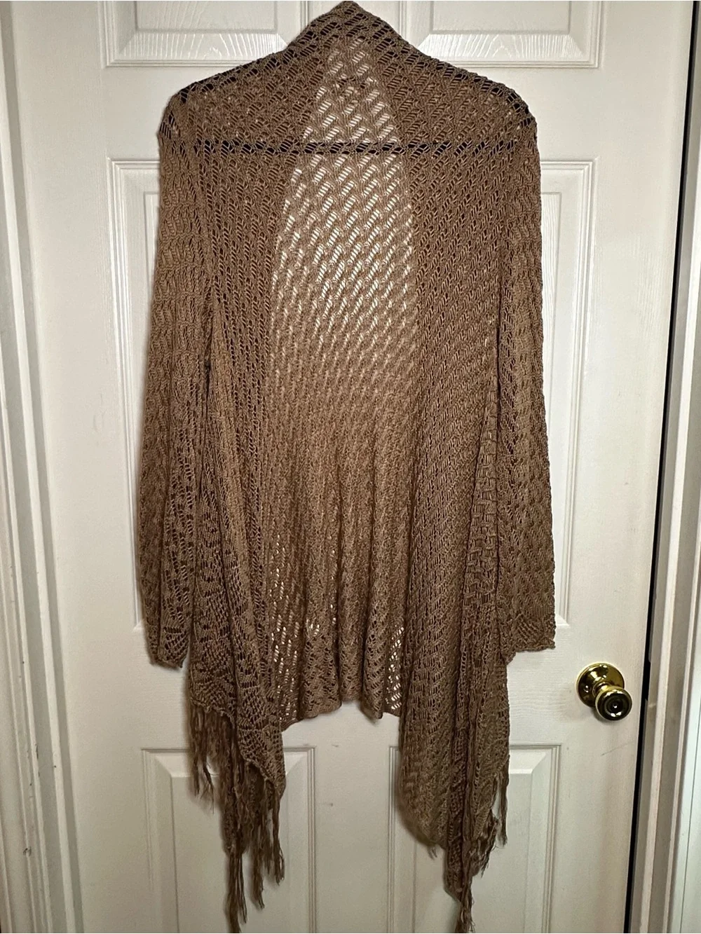 One World Crochet Fringe Shawl Open Front Longline Cardigan Womens XL Boho